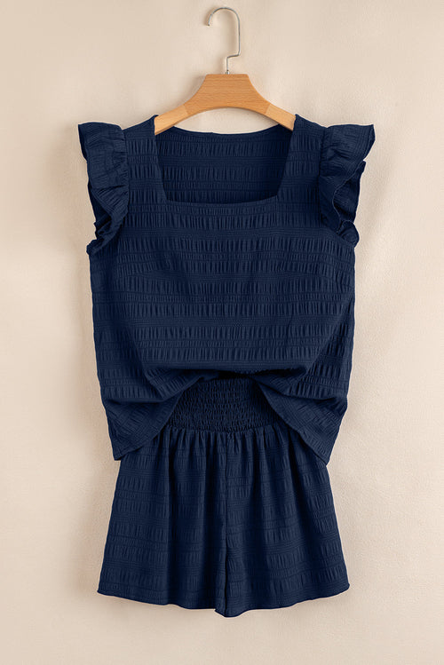 Conjunto de top texturizado de cuello cuadrado y shorts de talle alto