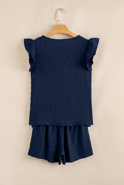 Conjunto de top texturizado de cuello cuadrado y shorts de talle alto