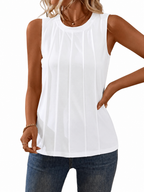 Chaleco de punto arrugado de cuello redondo para mujer
