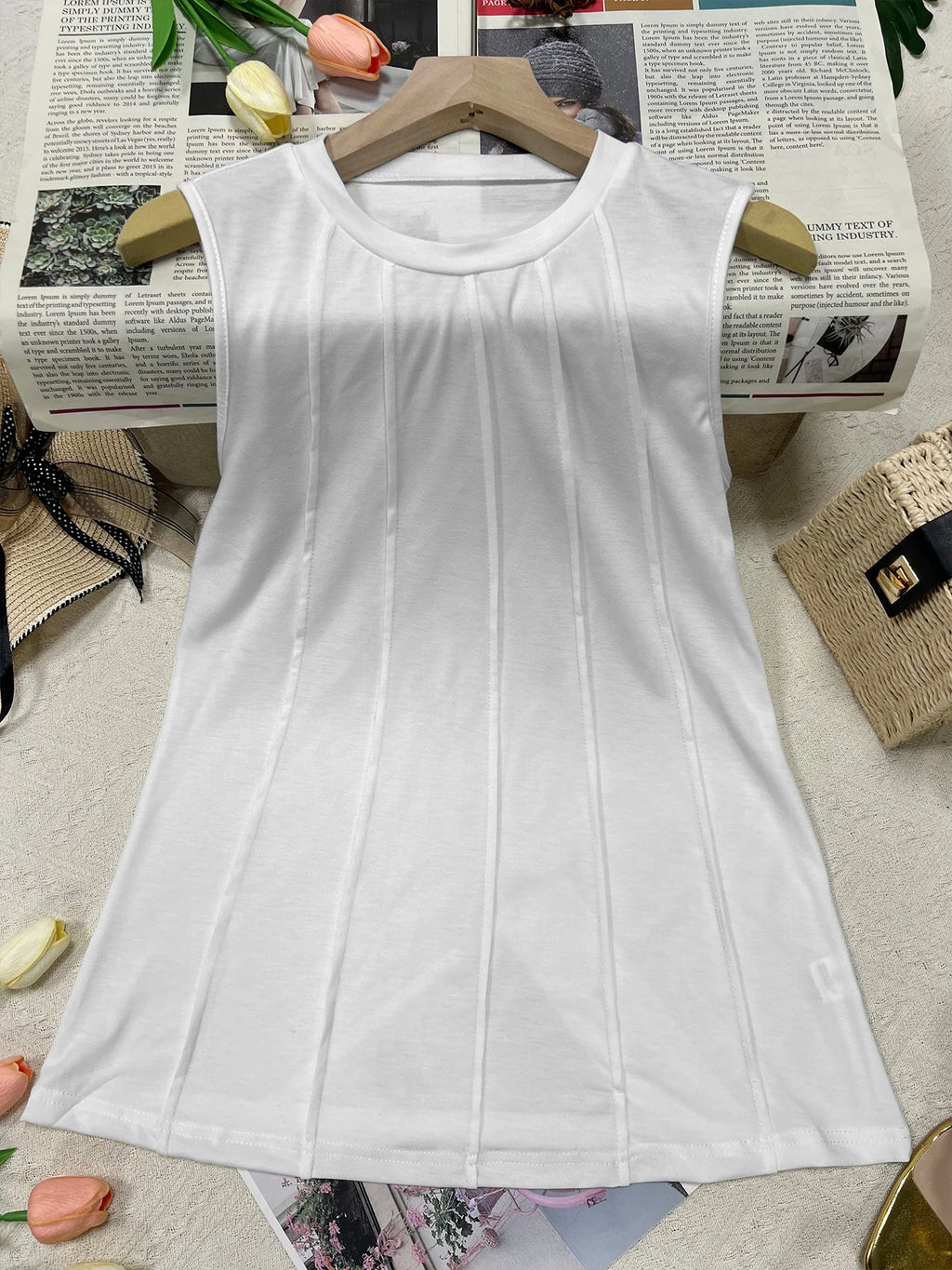Chaleco de punto arrugado de cuello redondo para mujer