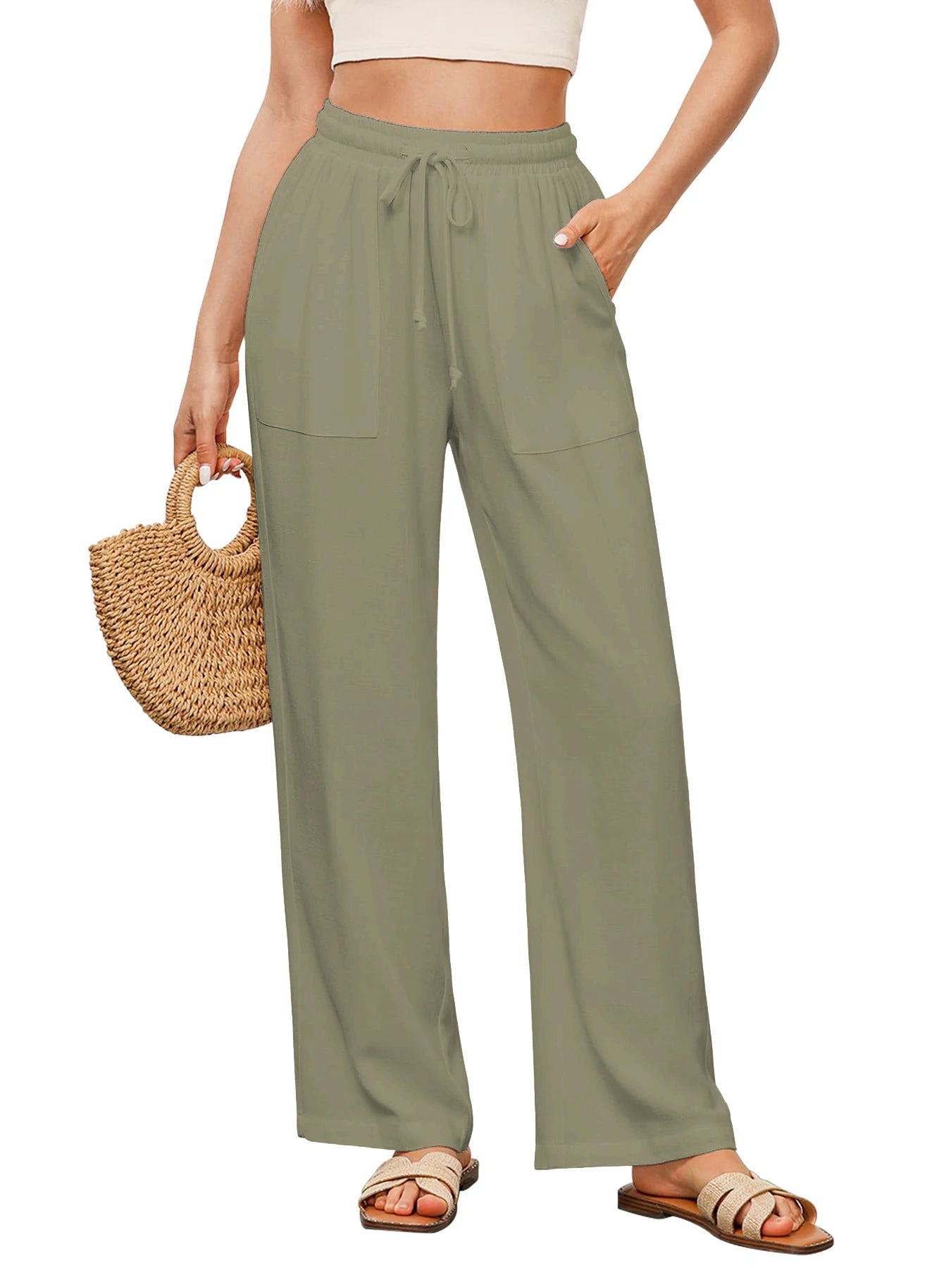 Pantalones casuales rectos con cordón ajustable