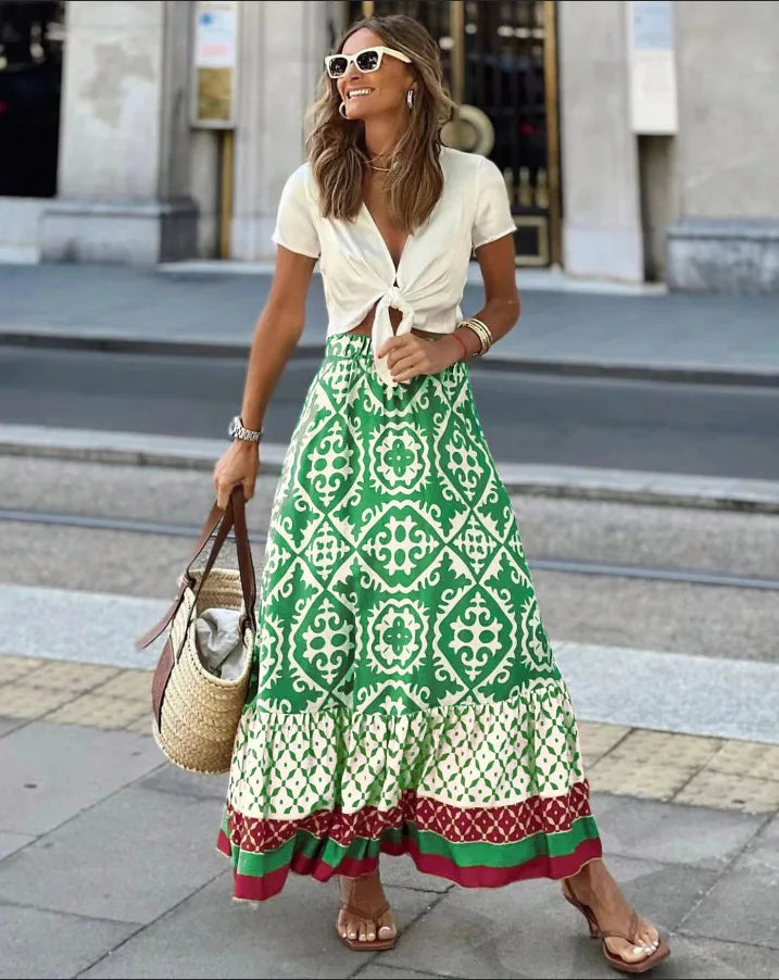 Falda Boho Patchwork Mujer