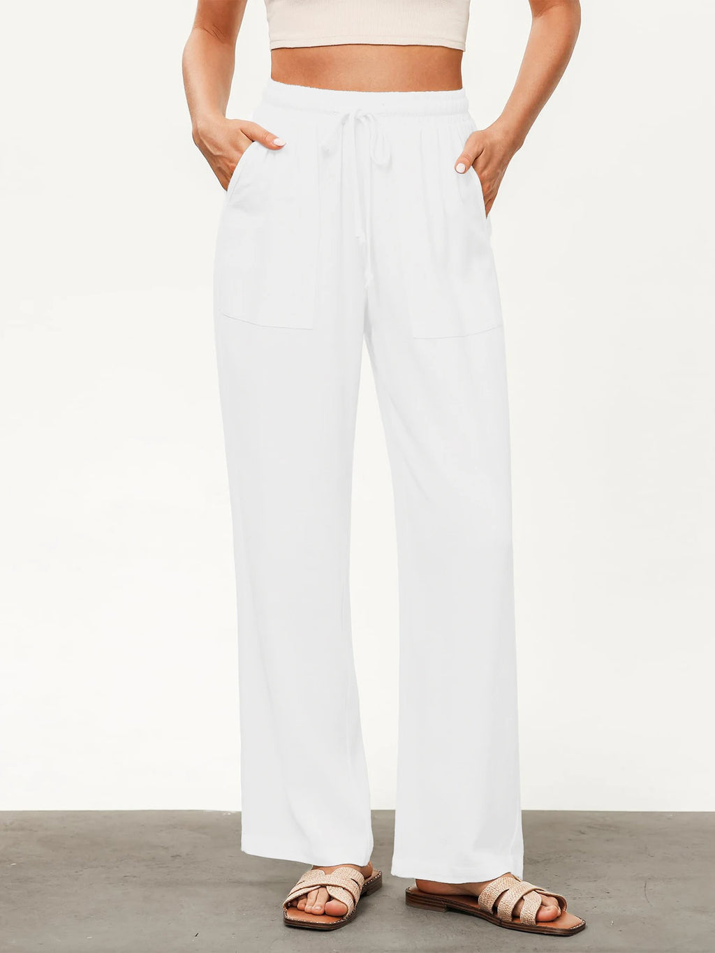 Pantalones casuales rectos con cordón ajustable