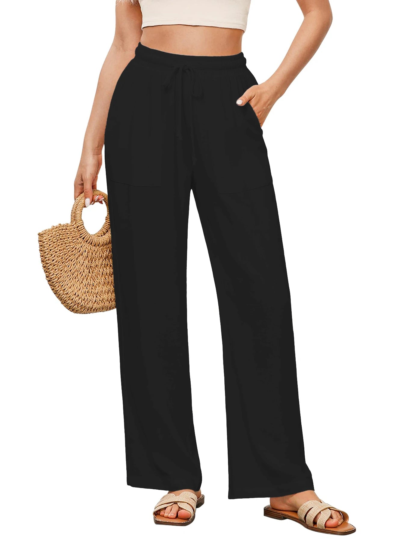 Pantalones casuales rectos con cordón ajustable