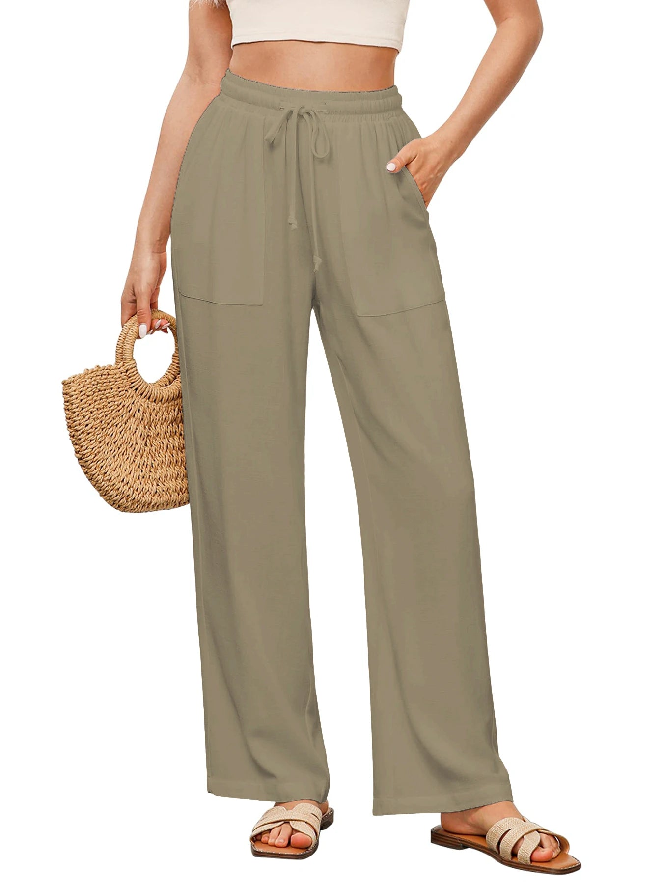 Pantalones casuales rectos con cordón ajustable