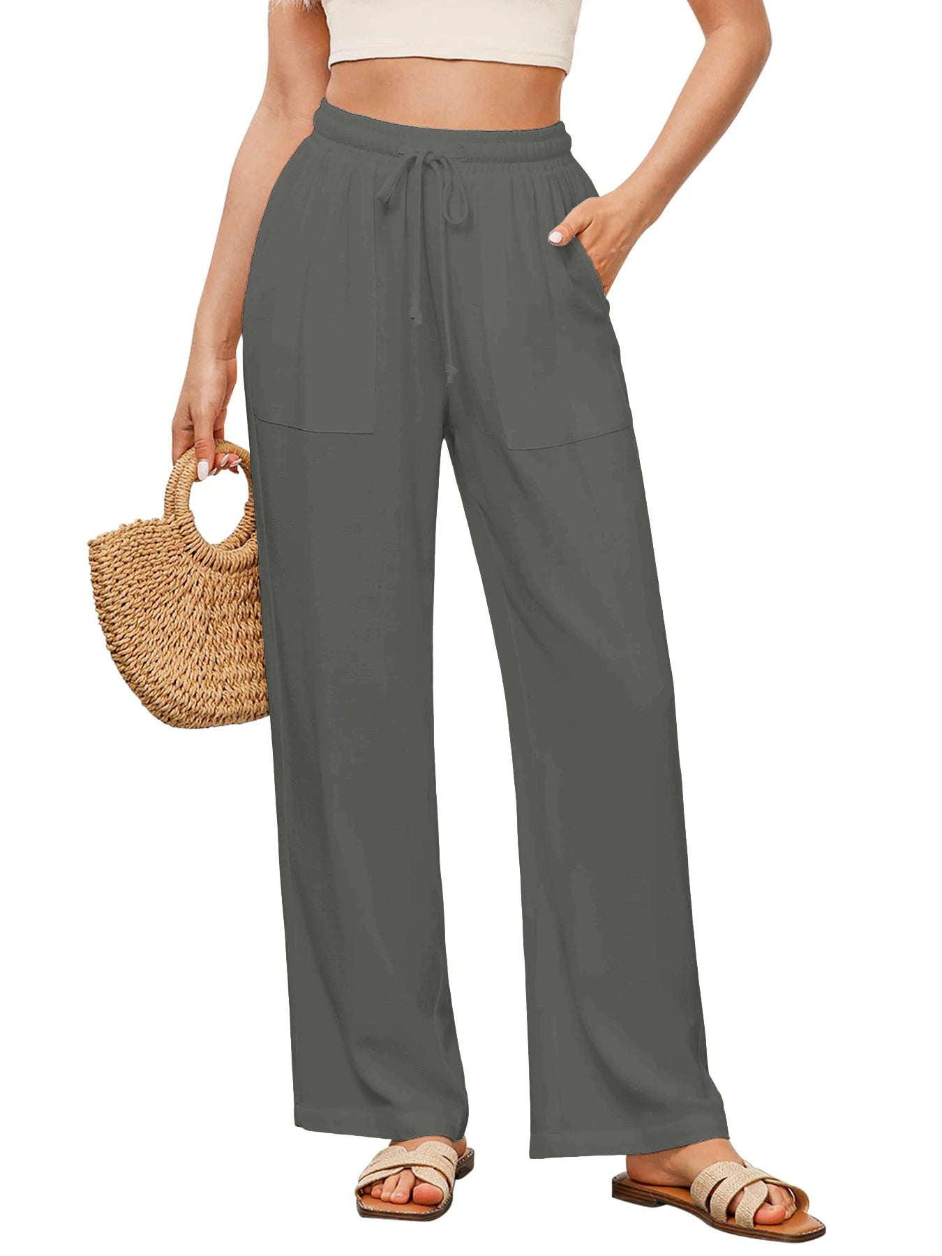 Pantalones casuales rectos con cordón ajustable