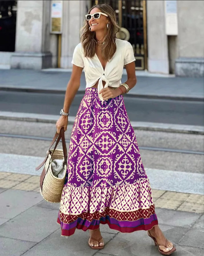 Falda Boho Patchwork Mujer
