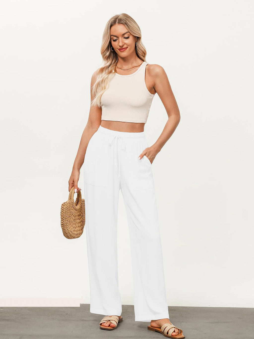 Pantalones casuales rectos con cordón ajustable
