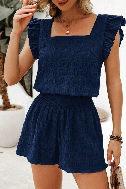 Conjunto de top texturizado de cuello cuadrado y shorts de talle alto