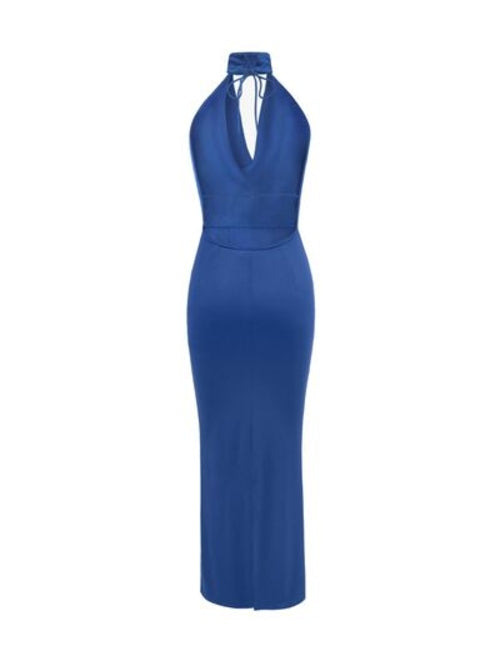 Vestido largo sin espalda, con cordones y sin mangas