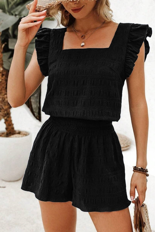 Conjunto de top texturizado de cuello cuadrado y shorts de talle alto